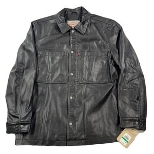 Levis Faux Leather Oversized Shirt Jacket Mens Large Dark Brown Shacket $140 NEW